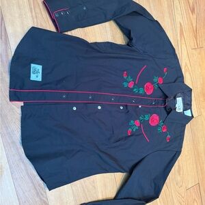 Roper Black Button Down Shirt with Red Embroidery